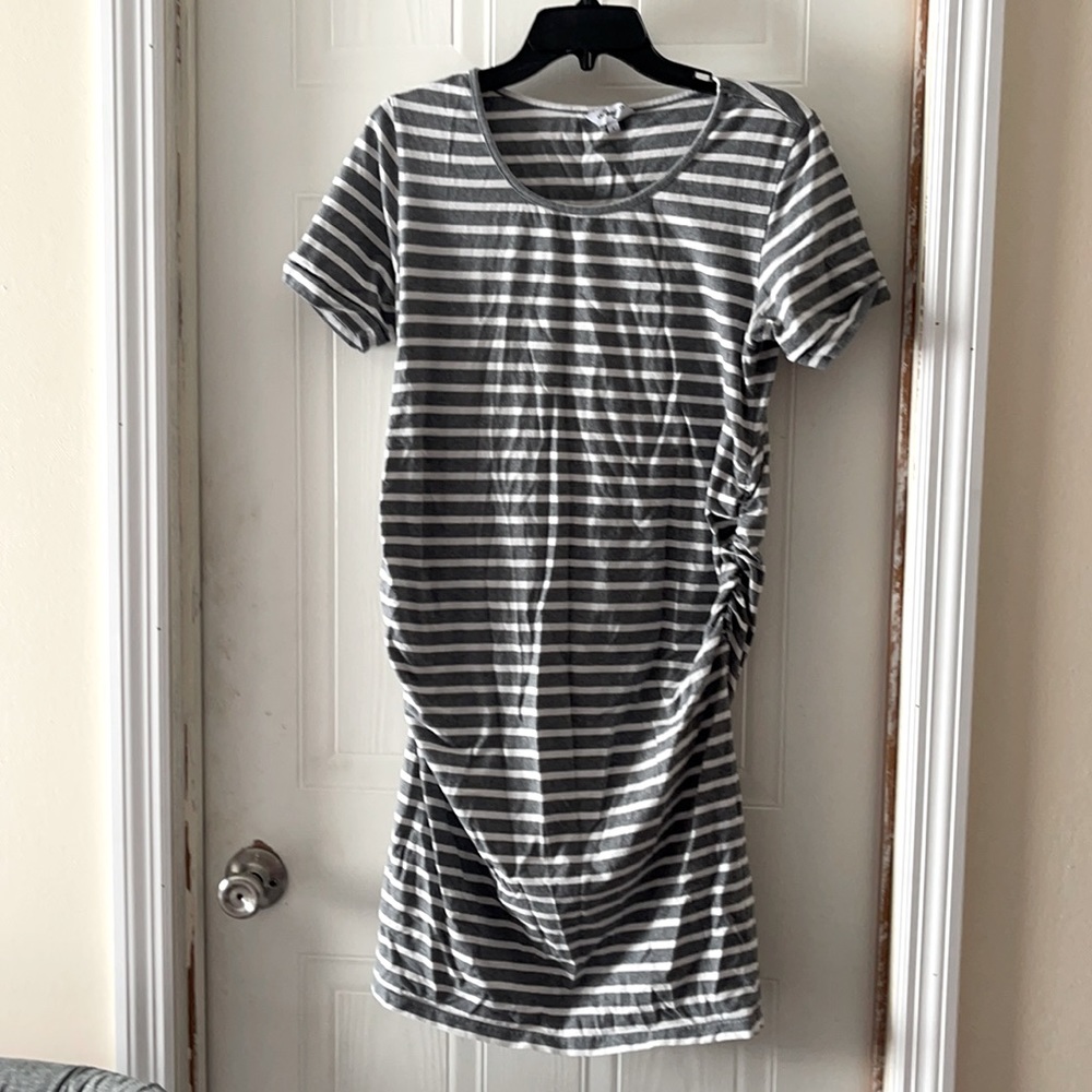 Rushed sides with stripes dress